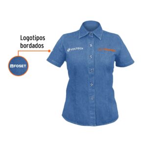 Camisa de mezclilla para dama, manga corta, talla chica