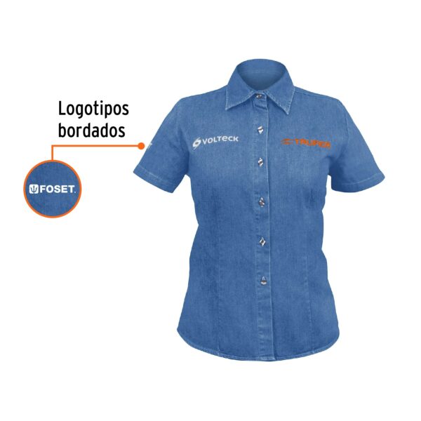 Camisa de mezclilla para dama, manga corta, talla chica