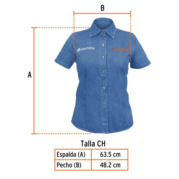 Camisa de mezclilla para dama, manga corta, talla chica