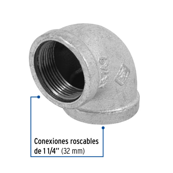 Codo 90°, acero galvanizado, 1-1/4"