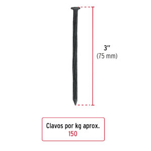 Clavos para concreto, 3", negros, bolsa de 1 kg