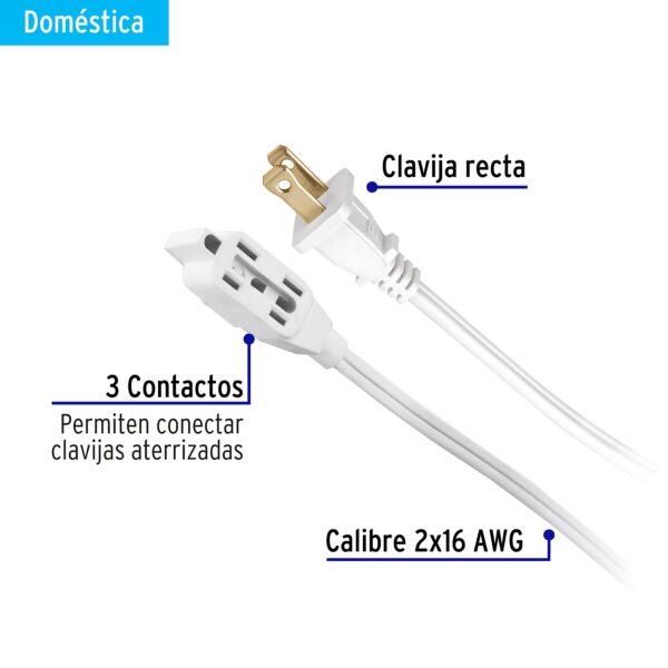 Extension electrica domestica 4 m blanca con clavija recta
