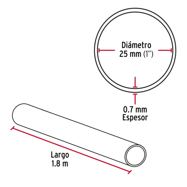 Tubo redondo cromado para closet de 1.8m dimetro 2.5cm