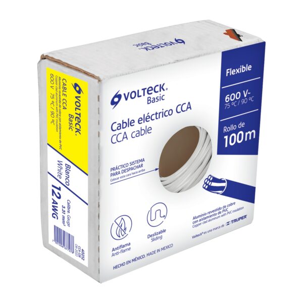 Rollo de 100 metros de cable THW CCA 12 AWG blanco, Basic