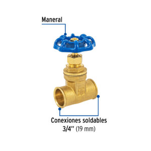 Valvula de compuerta de laton soldable de 3/4"