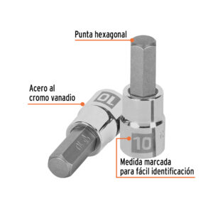 Dados de punta hexagonal, cuadro 3/8" de 10mm.