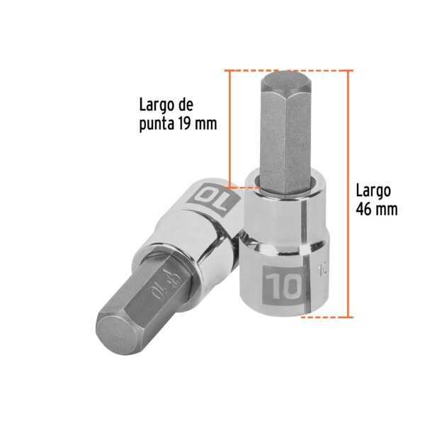 Dados de punta hexagonal, cuadro 3/8" de 10mm.