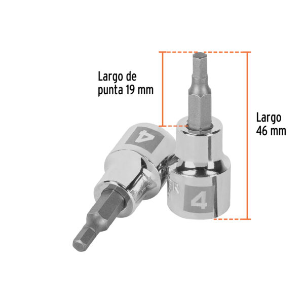 Dados de punta hexagonal, cuadro 3/8" de 4mm.