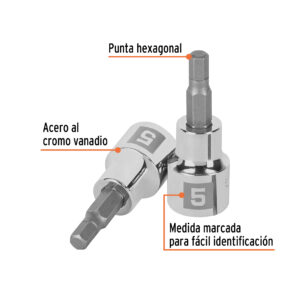 Dados de punta hexagonal, cuadro 3/8" de 5mm.