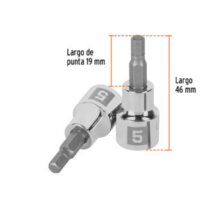 Dados de punta hexagonal, cuadro 3/8