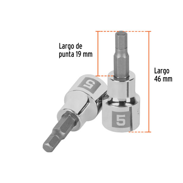 Dados de punta hexagonal, cuadro 3/8" de 5mm.