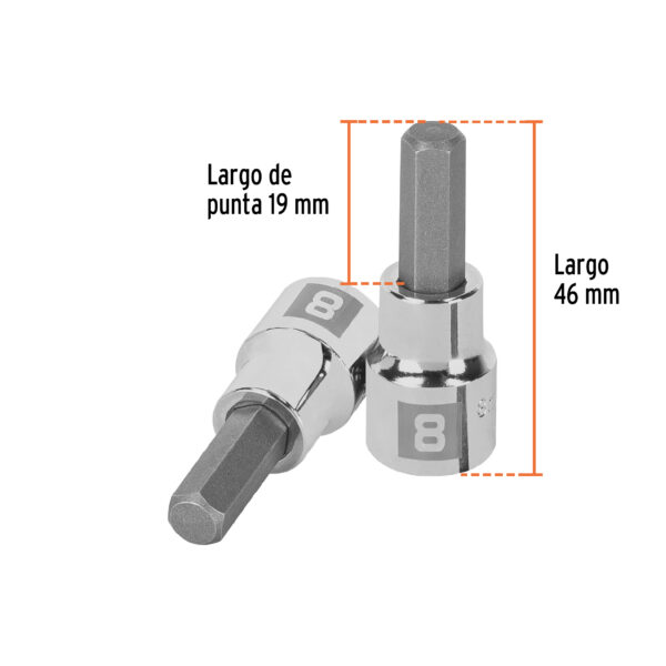 Dados de punta hexagonal, cuadro 3/8" de 8mm.