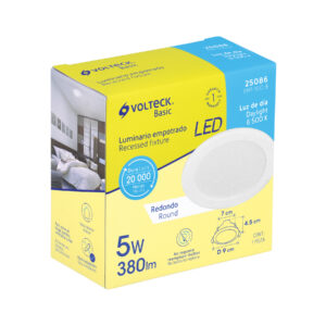 Luminario LED empotrado redondo, 5W, 6500K, Basic