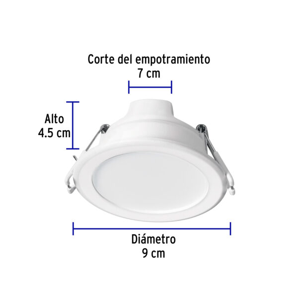 Luminario LED empotrado redondo, 5W, 6500K, Basic