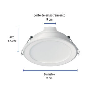 Luminario LED empotrado redondo, 7W, 6500K, Basic