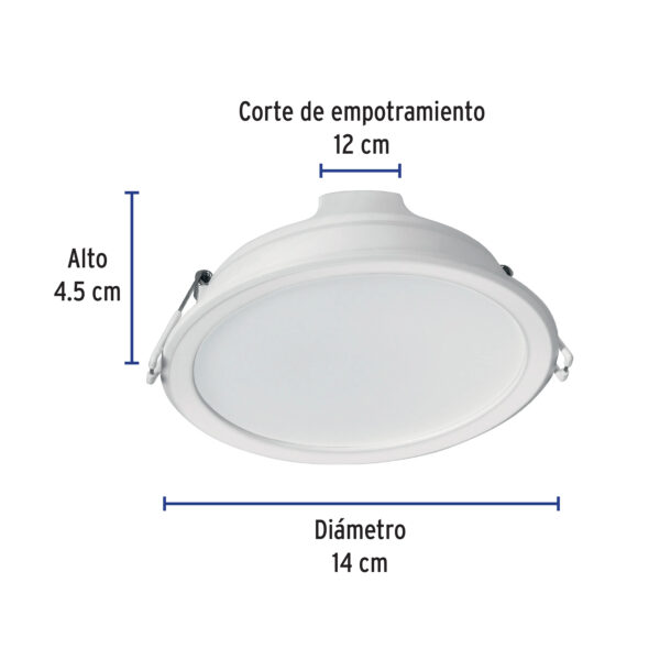 Luminario LED empotrado redondo, 12W, 6500K, Basic