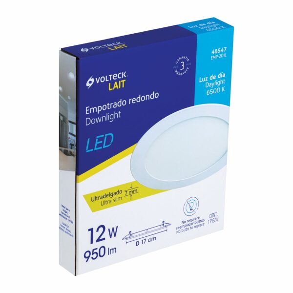 Luminario led slim de empotrar redondo 12w