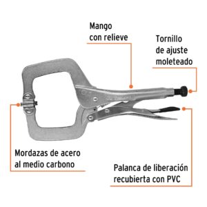 Pinza de presion, tipo "C" de 11", con mordaza autoajustable