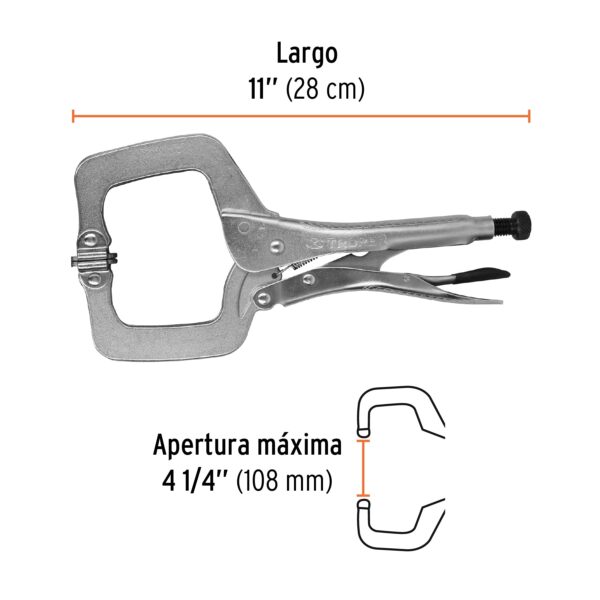 Pinza de presion, tipo "C" de 11", con mordaza autoajustable
