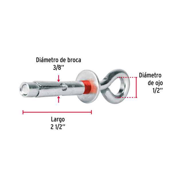 Pack de 4 Taquete expansivo armella cerrada 3/8" y Ojo 1/2"