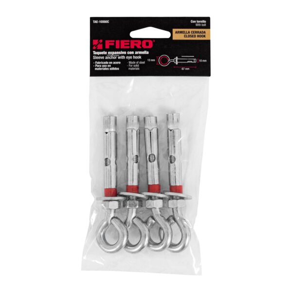 Pack de 4 Taquete expansivo armella cerrada 3/8" y Ojo 1/2"