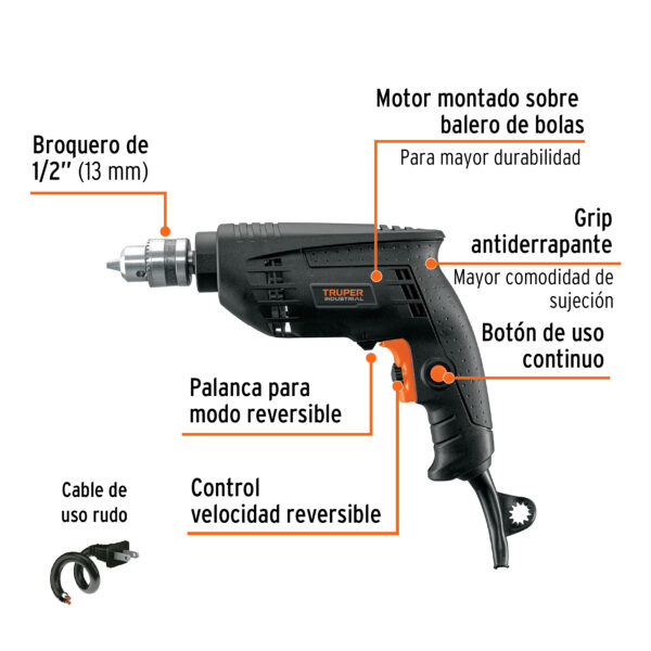 Taladro 3/8", industrial, 400 W