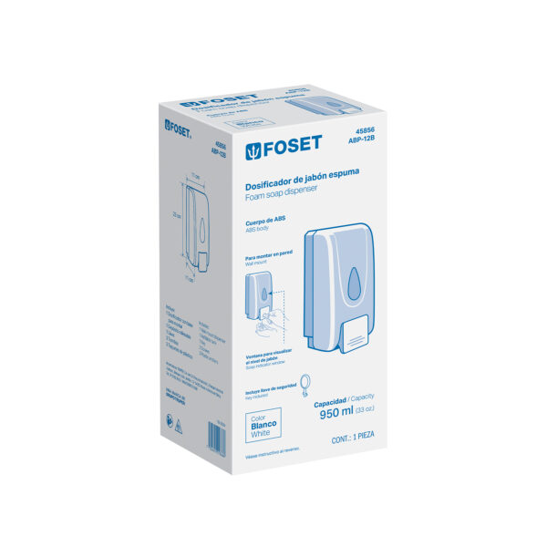 Dosificador de ABS para jabon espuma, blanco, FOSET