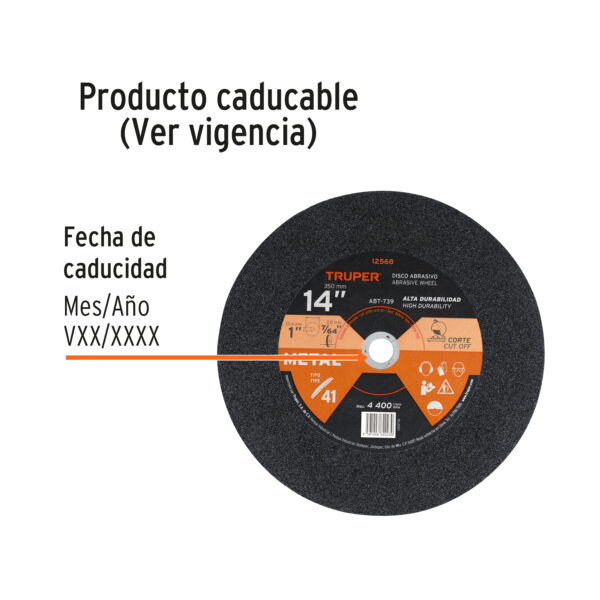 Disco para corte de metal tipo 41 diametro de 14"