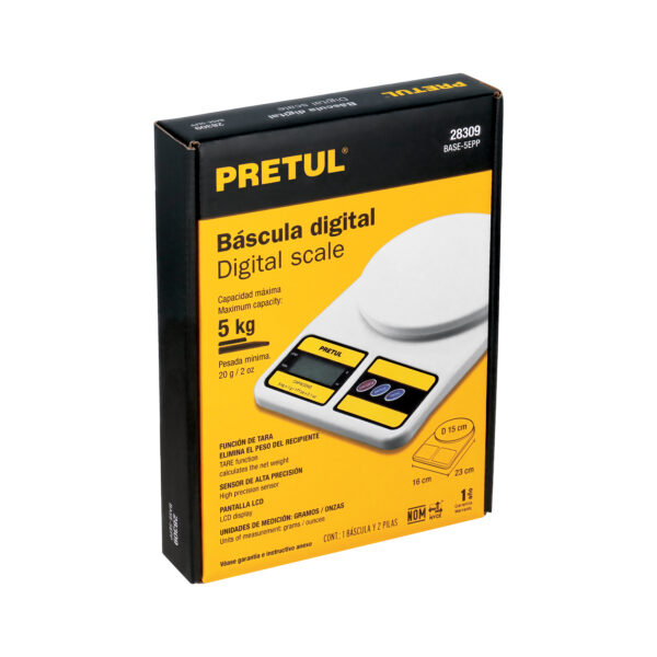 Bascula digital para cocina plato plastico 5kg Pretul