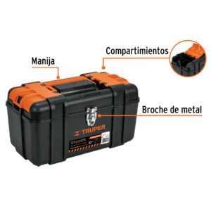 Caja p/herramienta 17" con compartimentos, broches metalicos