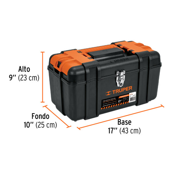 Caja p/herramienta 17" con compartimentos, broches metalicos