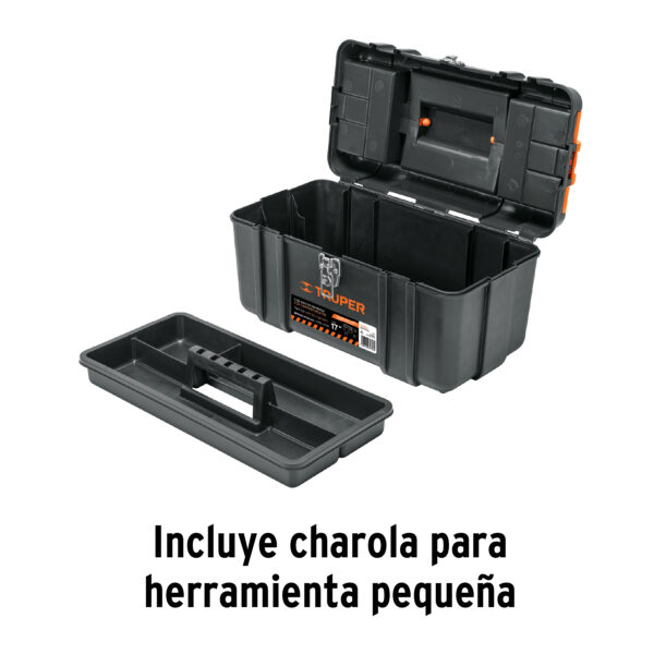 Caja p/herramienta 17" con compartimentos, broches metalicos
