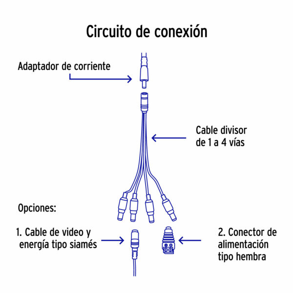 Cable Divisor de Energia tipo Pulpo 1 a 4 para CCTV, Volteck