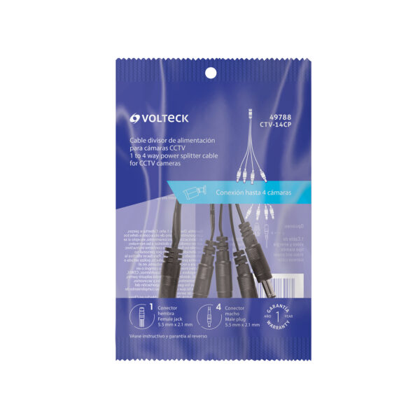 Cable Divisor de Energia tipo Pulpo 1 a 4 para CCTV, Volteck