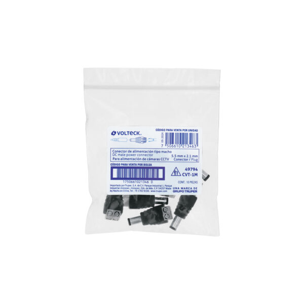 Conector de energia para CCTV tipo macho, Volteck