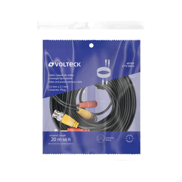 Cable Video y Energia Tipo Siames CCTV, 20 metros, Volteck