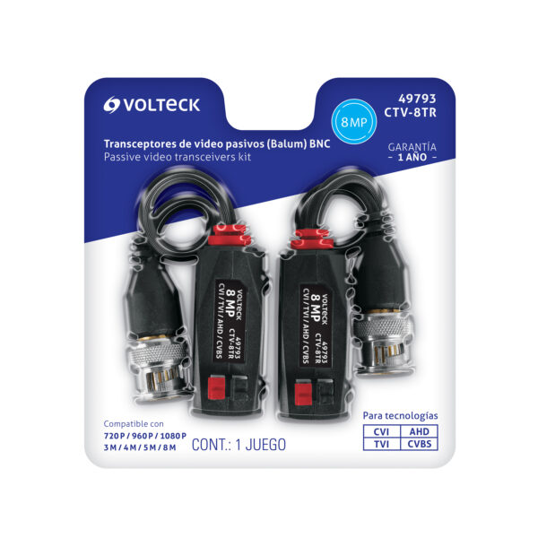 Par de Transceptores Pasivos Video Balun, hasta 8MP, Volteck