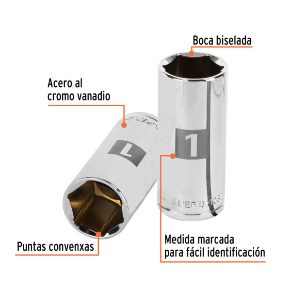 Dado de 6 puntas, largo, cuadro 1/2" de 1"