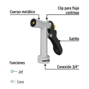 Pistola metalica para riego manguera de 4" Pretul