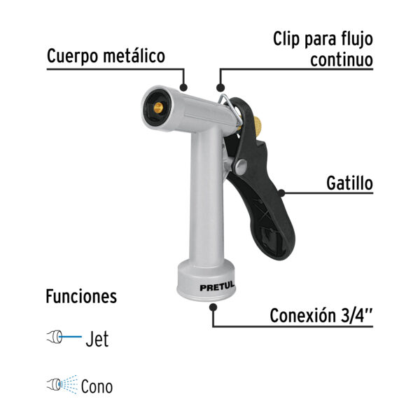 Pistola metalica para riego manguera de 4" Pretul