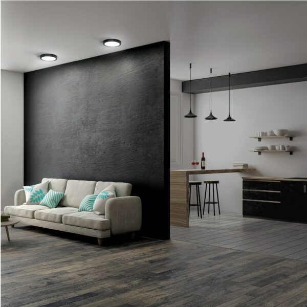 Luminario de LED 6 W redondo tipo plafon luz de dia, negro