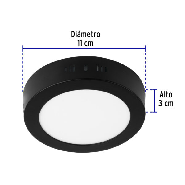 Luminario de LED 6 W redondo tipo plafon luz de dia, negro