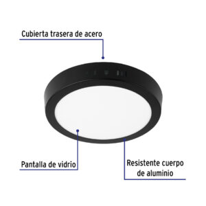 Luminario de LED 12 W redondo tipo plafon luz de dia, negro