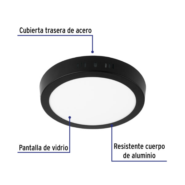 Luminario de LED 12 W redondo tipo plafon luz de dia, negro