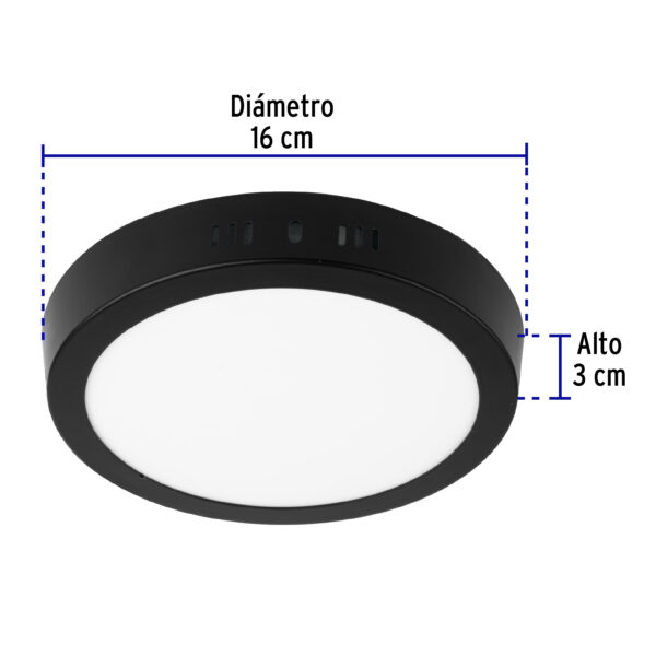 Luminario de LED 12 W redondo tipo plafon luz de dia, negro