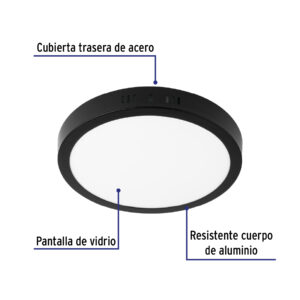 Luminario de LED 18 W redondo tipo plafon luz de dia, negro