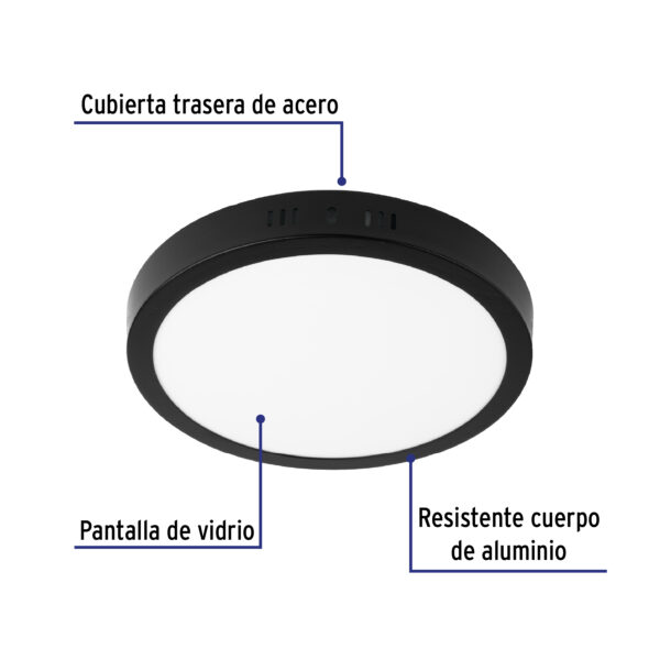Luminario de LED 18 W redondo tipo plafon luz de dia, negro