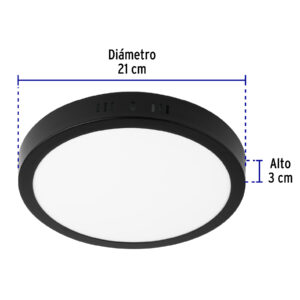 Luminario de LED 18 W redondo tipo plafon luz de dia, negro