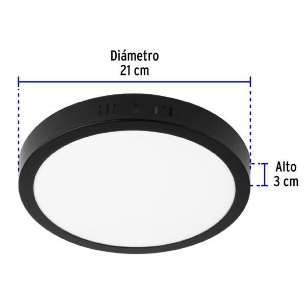 Luminario de LED 18 W redondo tipo plafon luz de dia, negro