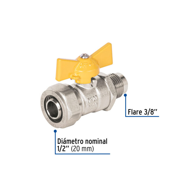 Valvula esfera para PE-AL-PE, 1/2'a flare 3/8', Foset